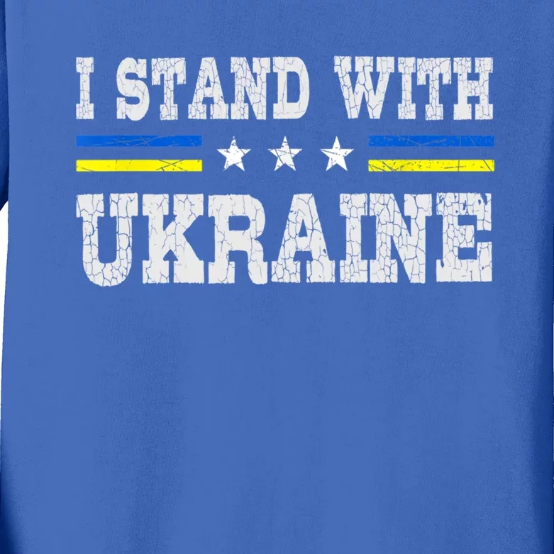 Support I Stand With Ukraine American Ukrainian Flag Gift Kids Long Sleeve Shirt