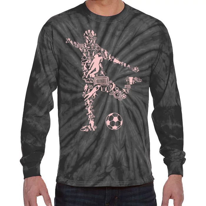 Soccer Illustration Tie-Dye Long Sleeve Shirt