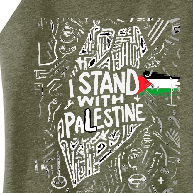 Support I Stand With Palestine Free Palestine Flag Arabic Women’s Perfect Tri Rocker Tank