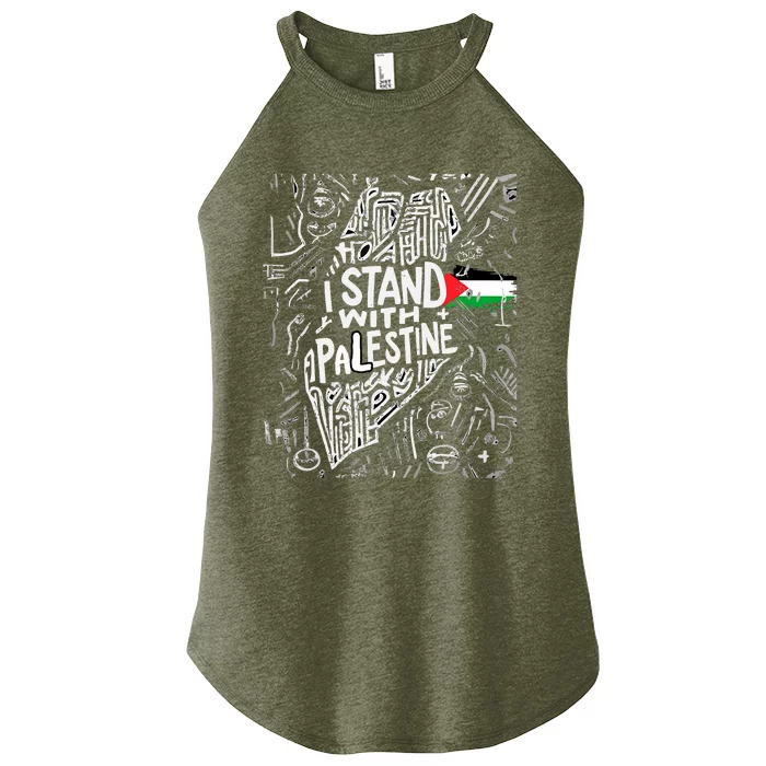 Support I Stand With Palestine Free Palestine Flag Arabic Women’s Perfect Tri Rocker Tank