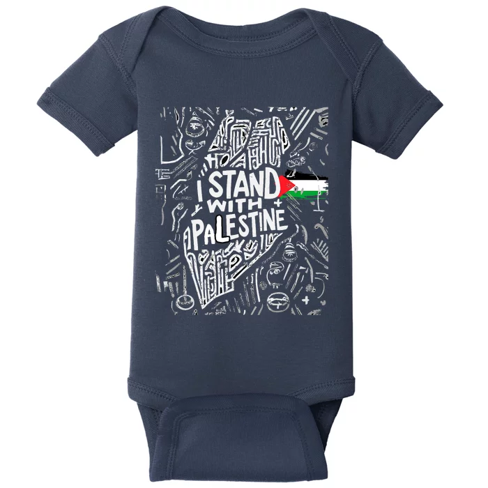 Support I Stand With Palestine Free Palestine Flag Arabic Baby Bodysuit