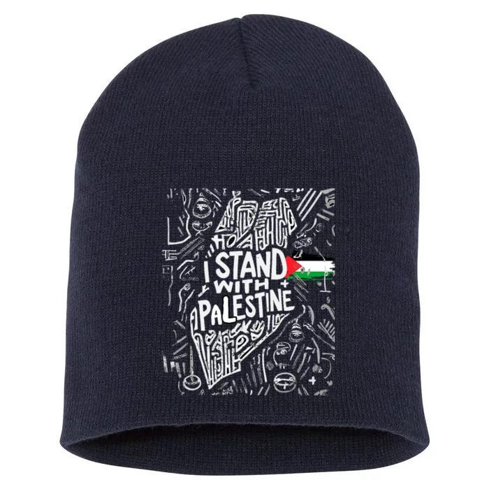 Support I Stand With Palestine Free Palestine Flag Arabic Short Acrylic Beanie