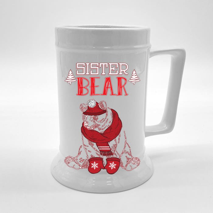 Sister Bear Christmas Santa Family Matching Pajamas Front & Back Beer Stein