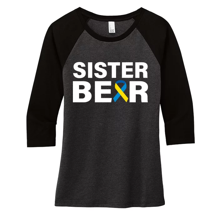 Sister Bear Down Syndrome Awareness Women's Tri-Blend 3/4-Sleeve Raglan Shirt