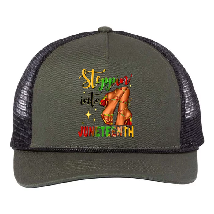 Steppin In To Juneteenth Heels Juneteenth Celebrating 1865 Black History Month Retro Rope Trucker Hat Cap