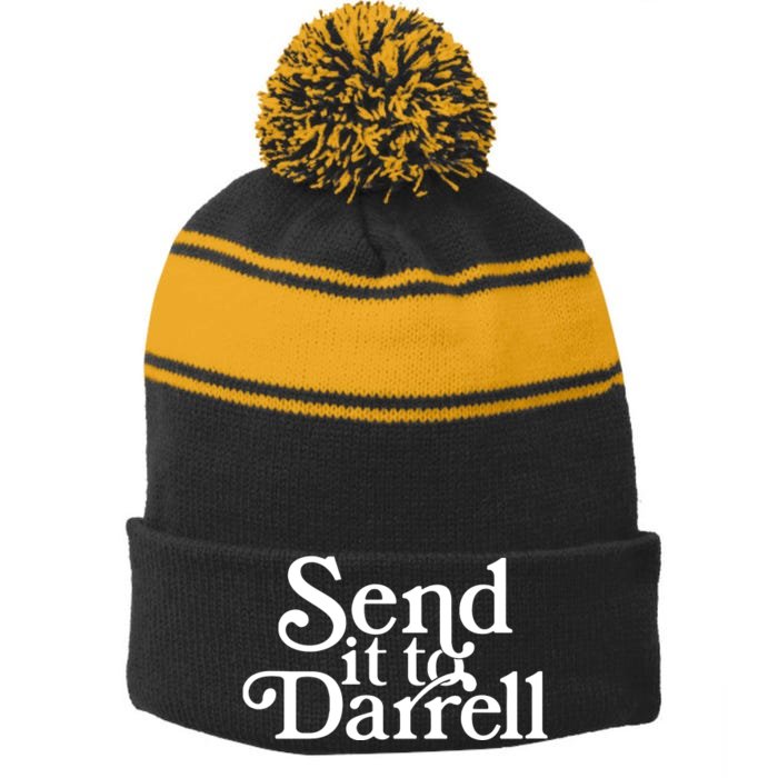 Send It To Darrell Front & Back Stripe Pom Pom Beanie