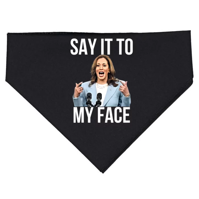 Say It To My Face Funny Kamalaharris Challenges Trump USA-Made Doggie Bandana