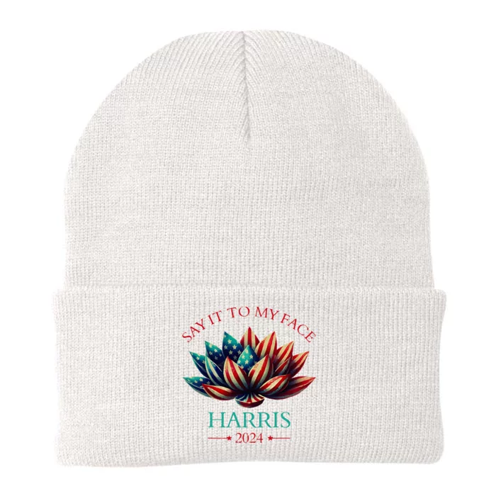 Say It To My Face Kamala Harris 2024 American Lotus Knit Cap Winter Beanie