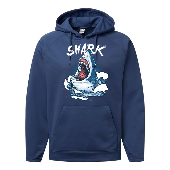 Shark In The Ocean Cool Sharks Week Waves Bite Performance Fleece Hoodie