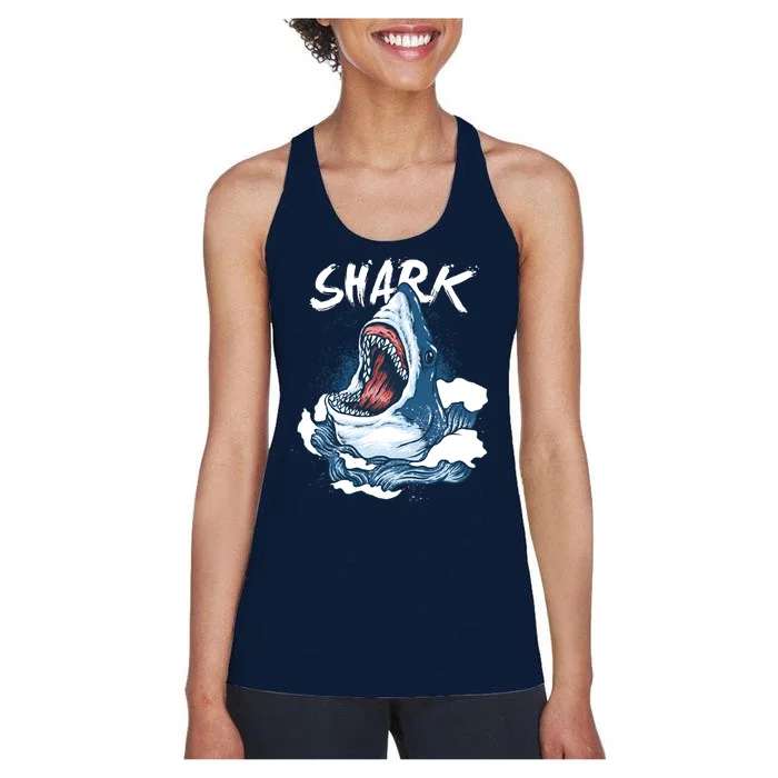 Shark In The Ocean Cool Sharks Week Waves Bite Women's Racerback Tank