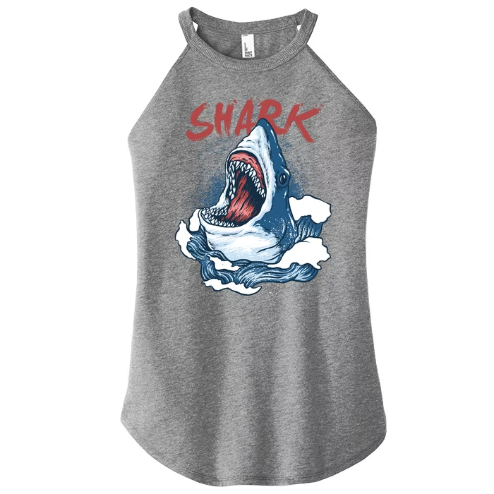 Shark In The Ocean Cool Sharks Week Waves Bite Women’s Perfect Tri Rocker Tank