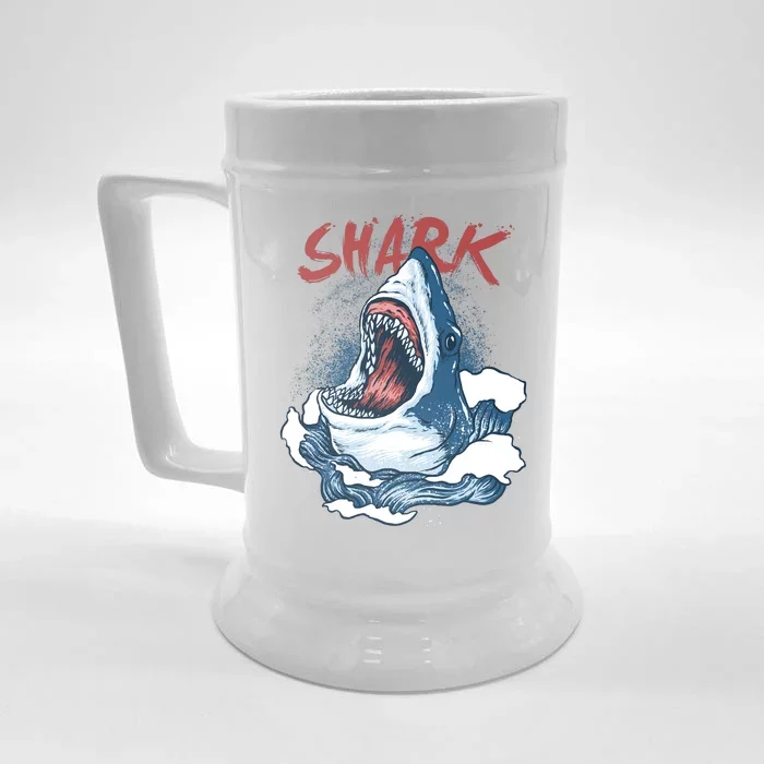 Shark In The Ocean Cool Sharks Week Waves Bite Front & Back Beer Stein