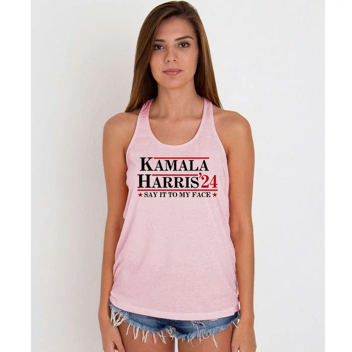 Say It To My Face Funny Kamala Harris 2024 Women's Knotted Racerback Tank