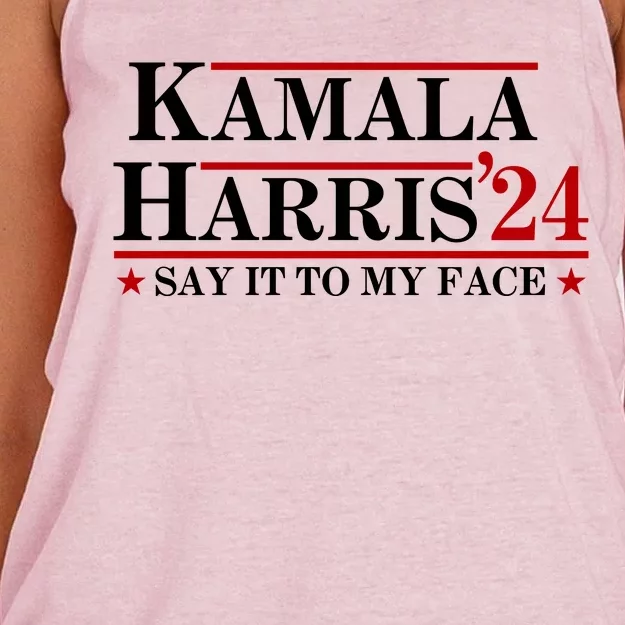 Say It To My Face Funny Kamala Harris 2024 Women's Knotted Racerback Tank