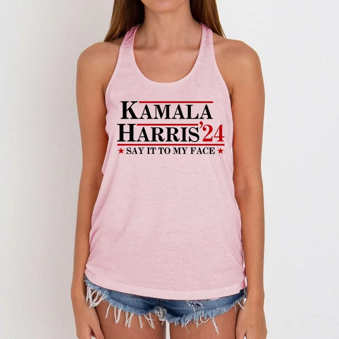 Say It To My Face Funny Kamala Harris 2024 Women's Knotted Racerback Tank