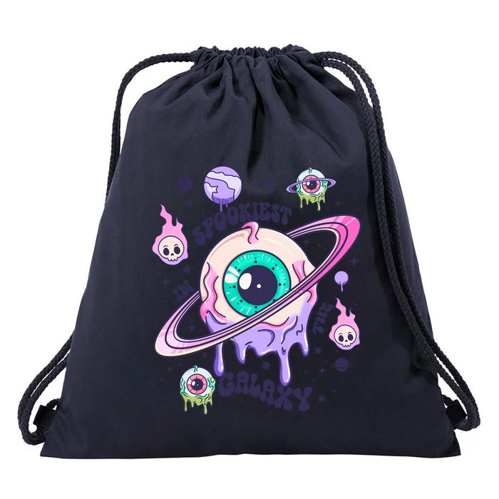 Spookiest In The Galaxy Saturn Eyeball Skulls Halloween Cute Gift Drawstring Bag