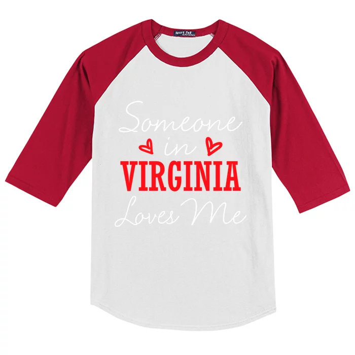 Someone In Virginia Loves Me Relationship Couple Cute Gift Kids Colorblock Raglan Jersey