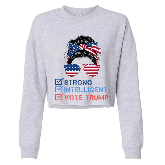 Strong Intelligent Women For Trump Girl Maga Checklist Cropped Pullover Crew