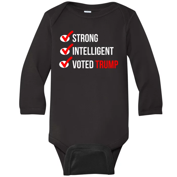 Strong Intelligent Women For Trump Girl Maga Checklist Voted Trump Baby Long Sleeve Bodysuit