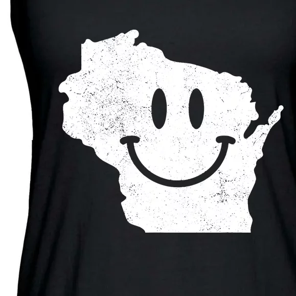 Smiling In Wi Funny Wisconsin Happy Face Ladies Essential Flowy Tank