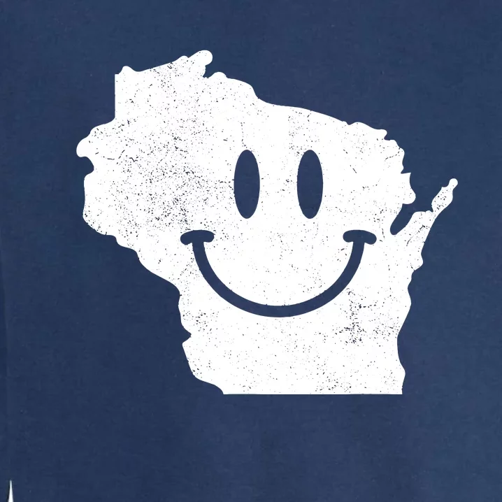 Smiling In Wi Funny Wisconsin Happy Face Garment-Dyed Sweatshirt