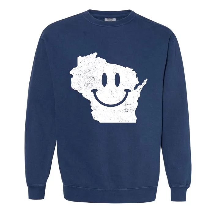 Smiling In Wi Funny Wisconsin Happy Face Garment-Dyed Sweatshirt