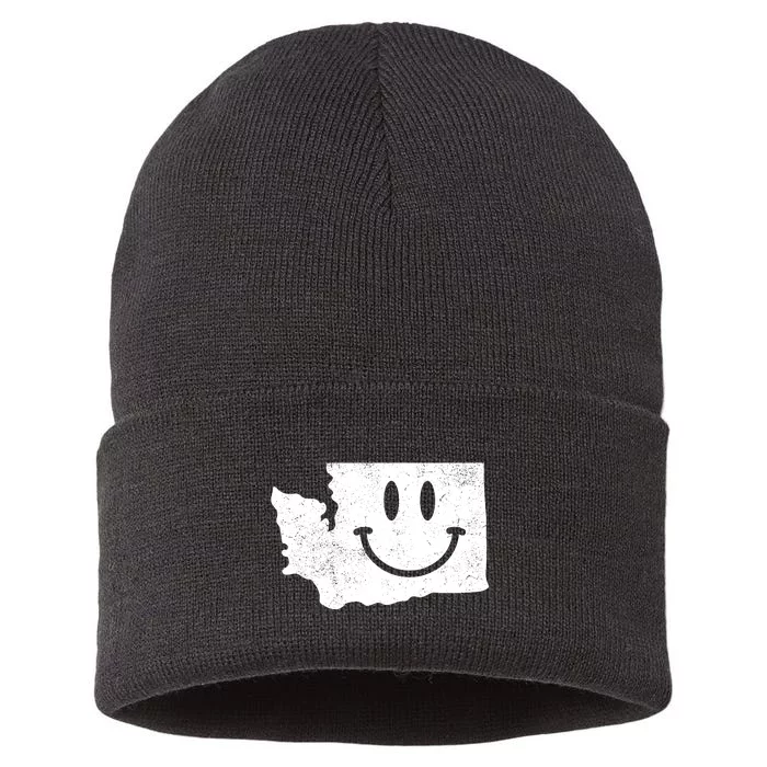 Smiling In Wa Funny Washington Happy Face Sustainable Knit Beanie