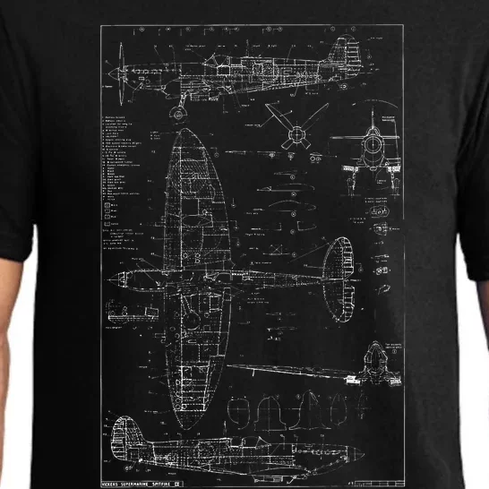 Spitfire Ix Wwii Blueprint Series Fighter Airplane Pajama Set