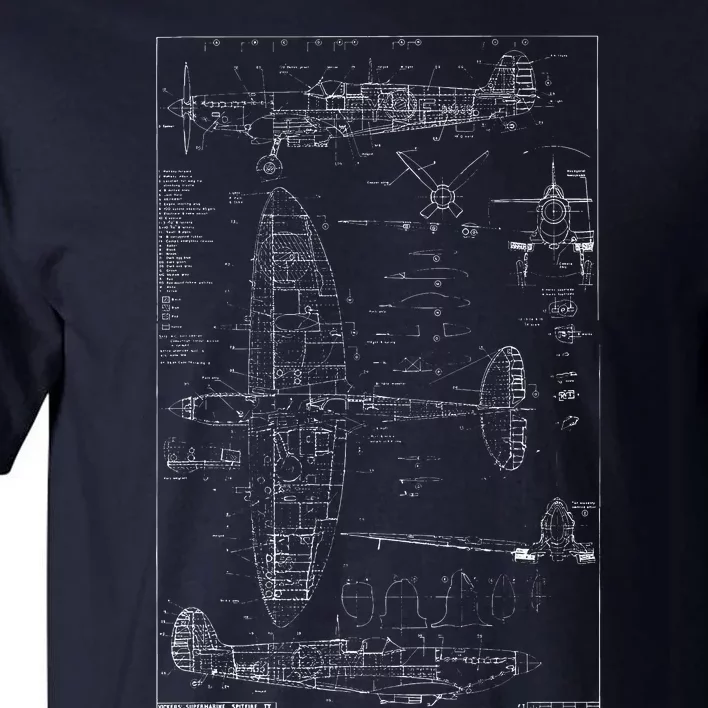 Spitfire Ix Wwii Blueprint Series Fighter Airplane Tall T-Shirt