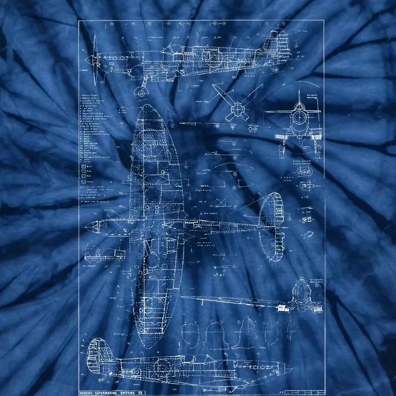 Spitfire Ix Wwii Blueprint Series Fighter Airplane Tie-Dye T-Shirt