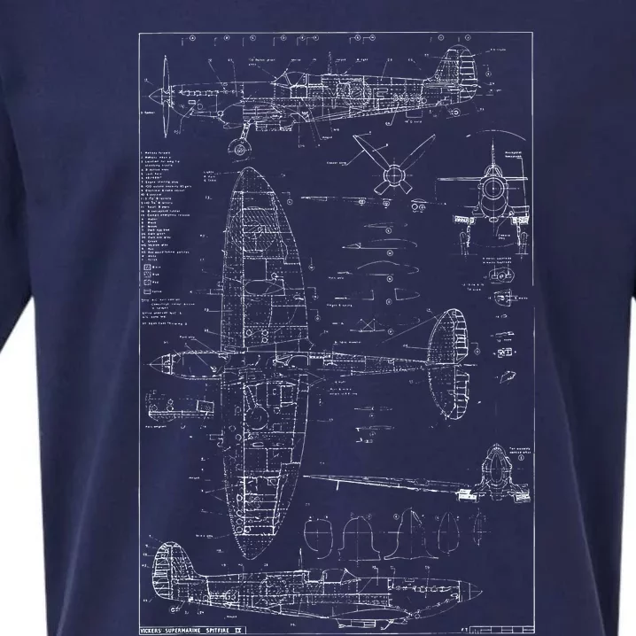 Spitfire Ix Wwii Blueprint Series Fighter Airplane Sueded Cloud Jersey T-Shirt