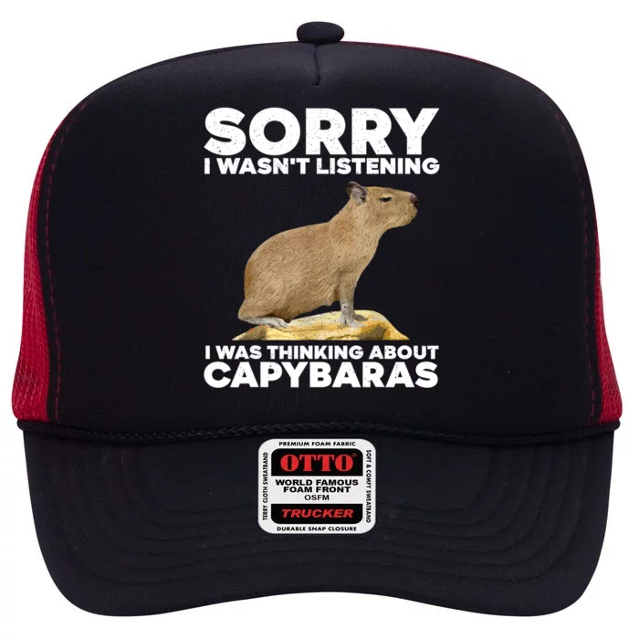 Sorry I WasnT Listening I Was Thinking About Capybaras High Crown Mesh Trucker Hat