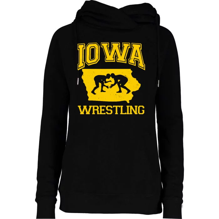 Silhouette Iowa Wrestling Team Wrestler Womens Funnel Neck Pullover Hood