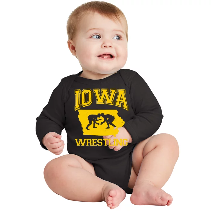 Silhouette Iowa Wrestling Team Wrestler Baby Long Sleeve Bodysuit