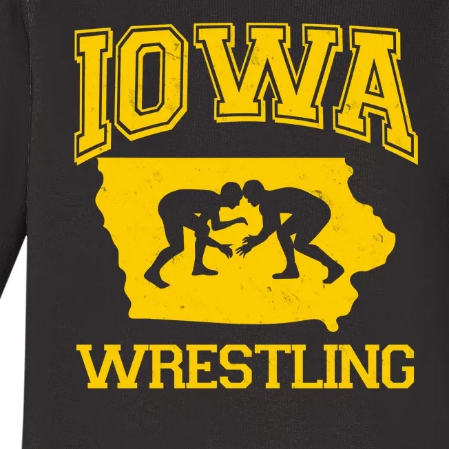 Silhouette Iowa Wrestling Team Wrestler Baby Long Sleeve Bodysuit