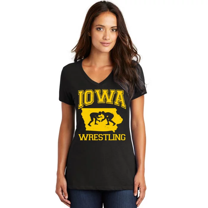 Silhouette Iowa Wrestling Team Wrestler Women's V-Neck T-Shirt