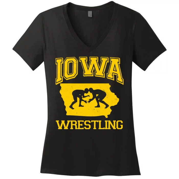 Silhouette Iowa Wrestling Team Wrestler Women's V-Neck T-Shirt