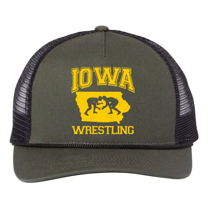 Silhouette Iowa Wrestling Team Wrestler Retro Rope Trucker Hat Cap