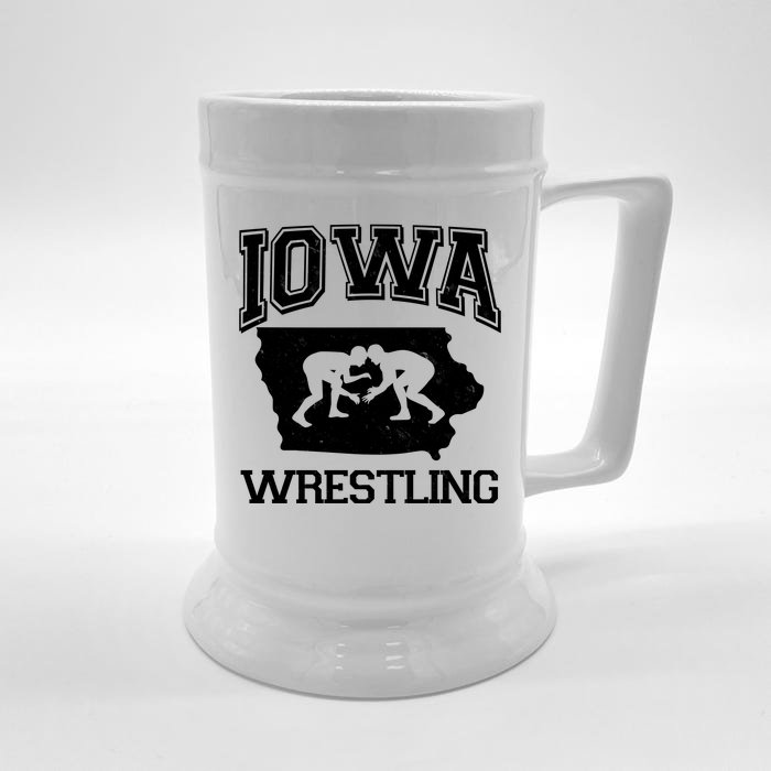 Silhouette Iowa Wrestling Team Wrestler Front & Back Beer Stein