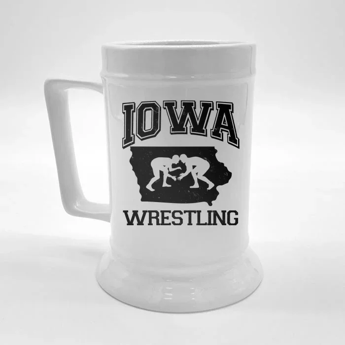 Silhouette Iowa Wrestling Team Wrestler Front & Back Beer Stein