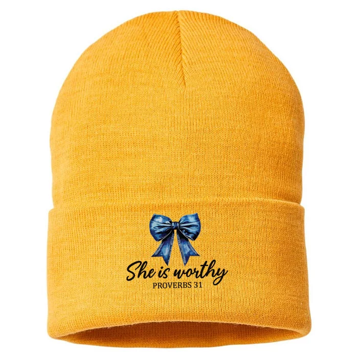 She Is Worthy Bow Sustainable Knit Beanie