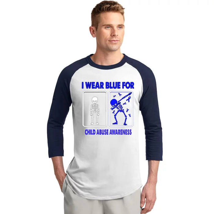 Skeleton I Wear Blue Abuse Awareness Gift Baseball Sleeve Shirt