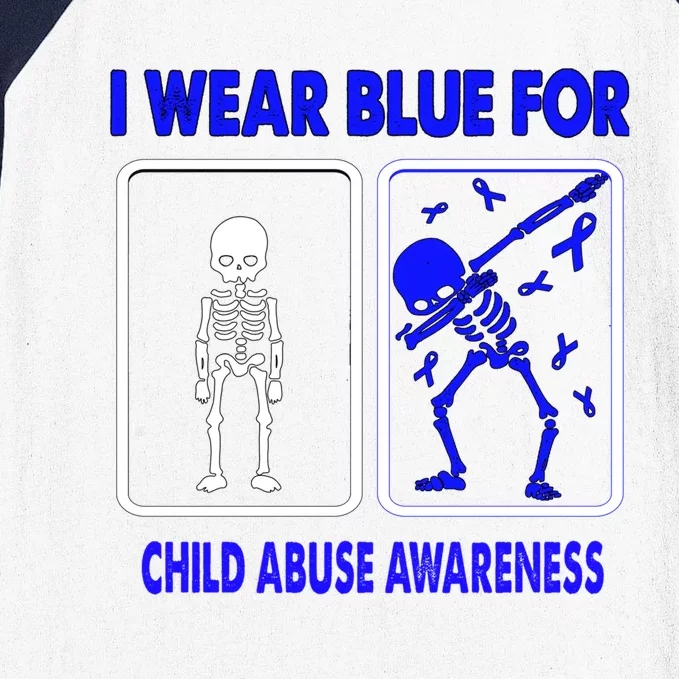 Skeleton I Wear Blue Abuse Awareness Gift Baseball Sleeve Shirt