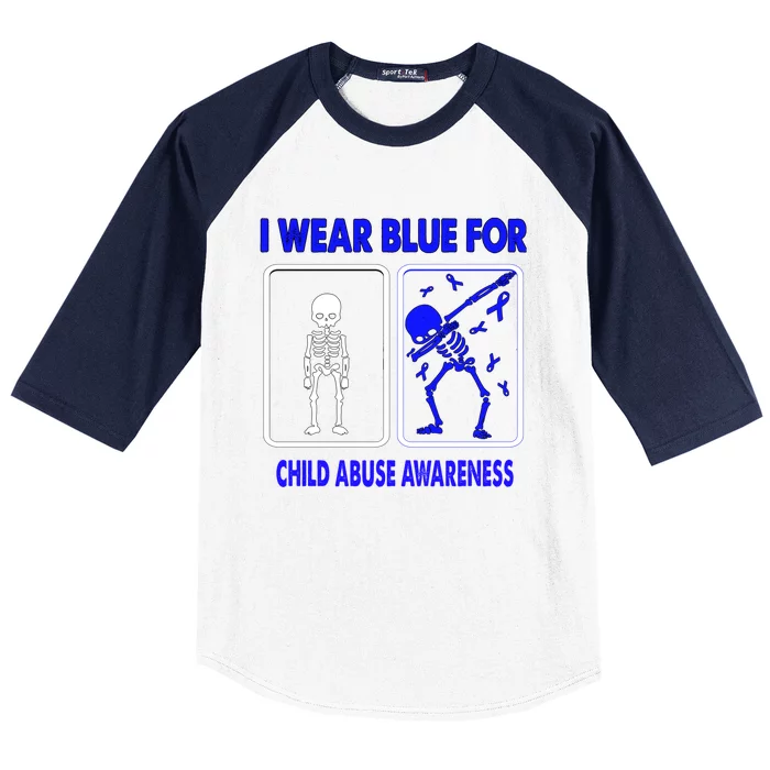 Skeleton I Wear Blue Abuse Awareness Gift Baseball Sleeve Shirt