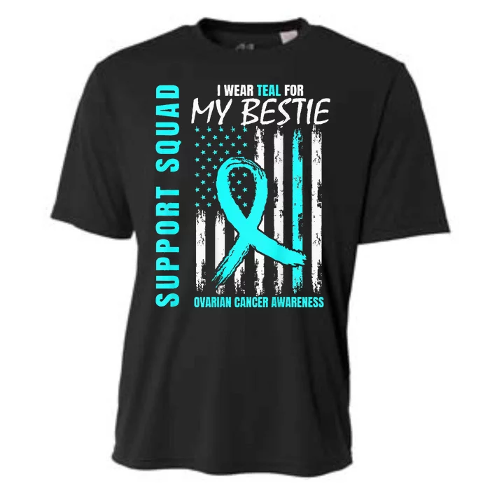 Support I Wear Teal For Bestie Ovarian Cancer Awareness Flag Cooling Performance Crew T-Shirt