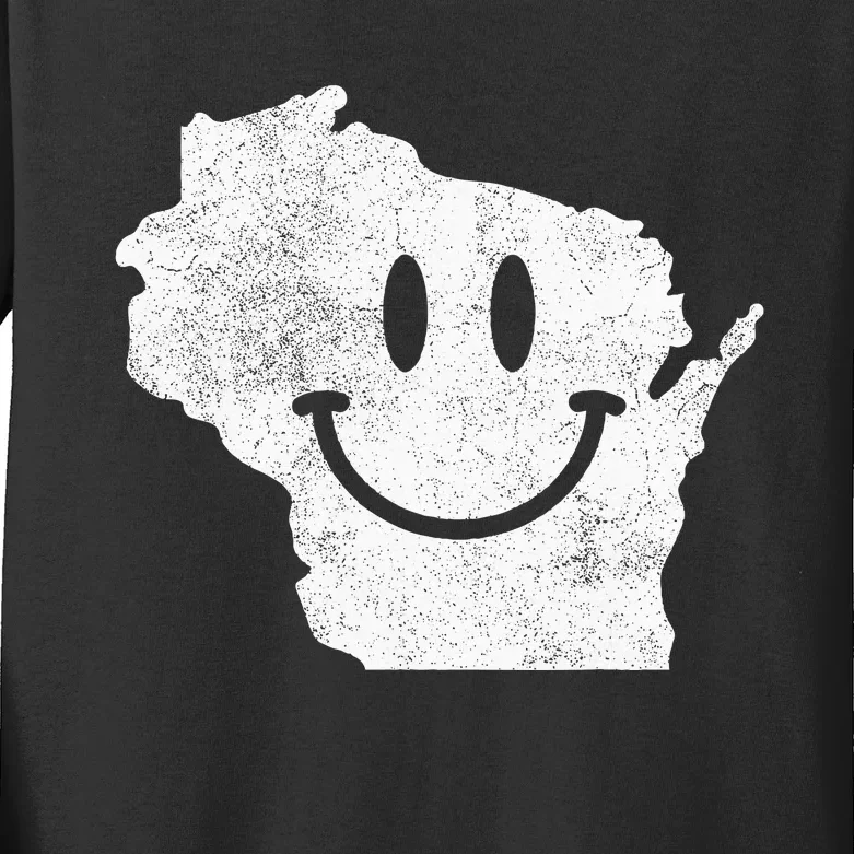 Smiling In Wi – Funny Wisconsin Happy Face Kids Long Sleeve Shirt