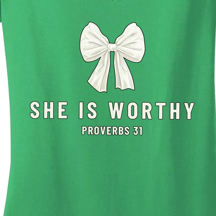 She Is Worthy Bow Women's V-Neck T-Shirt