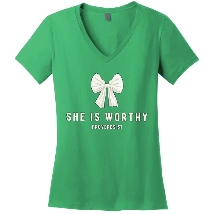 She Is Worthy Bow Women's V-Neck T-Shirt