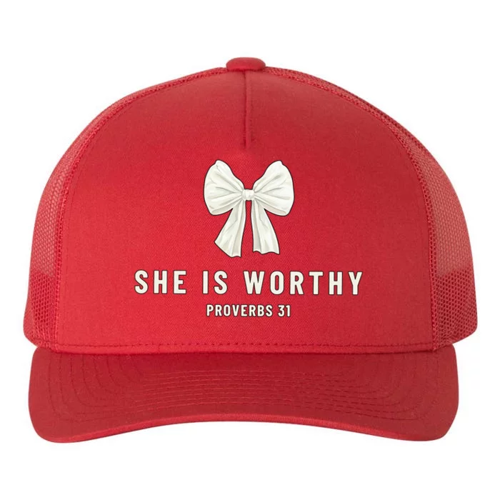 She Is Worthy Bow Yupoong Adult 5-Panel Trucker Hat