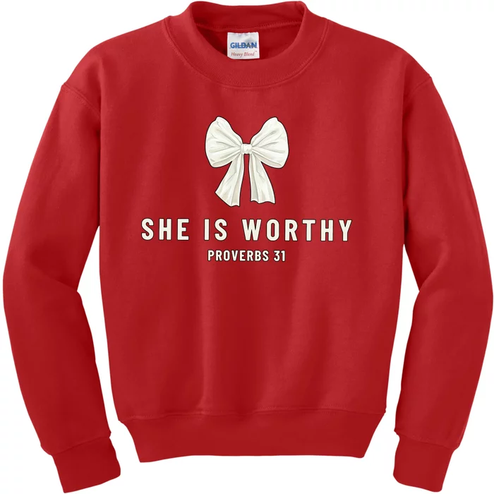 She Is Worthy Bow Kids Sweatshirt